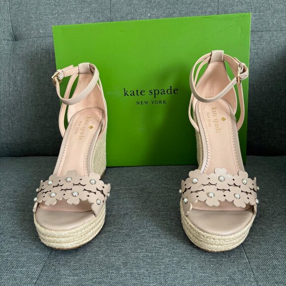 BNIB Kate Spade Daisy Pearl Wedge Espadrilles - Picture 1 of 10